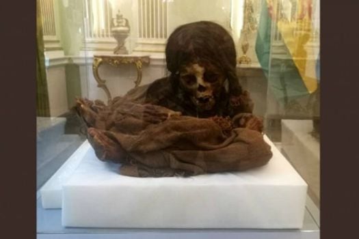 Imagen de la momia recuperada por Bolivia.  / Tomada del Twitter de @CulturasBolivia 