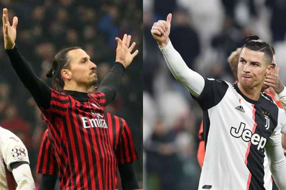 Zlatan Ibrahimovic, delantero de Milan y Cristiano Ronaldo, delantero de la Juventus, equipos que disputan un pase a la final en la Copa de Italia.