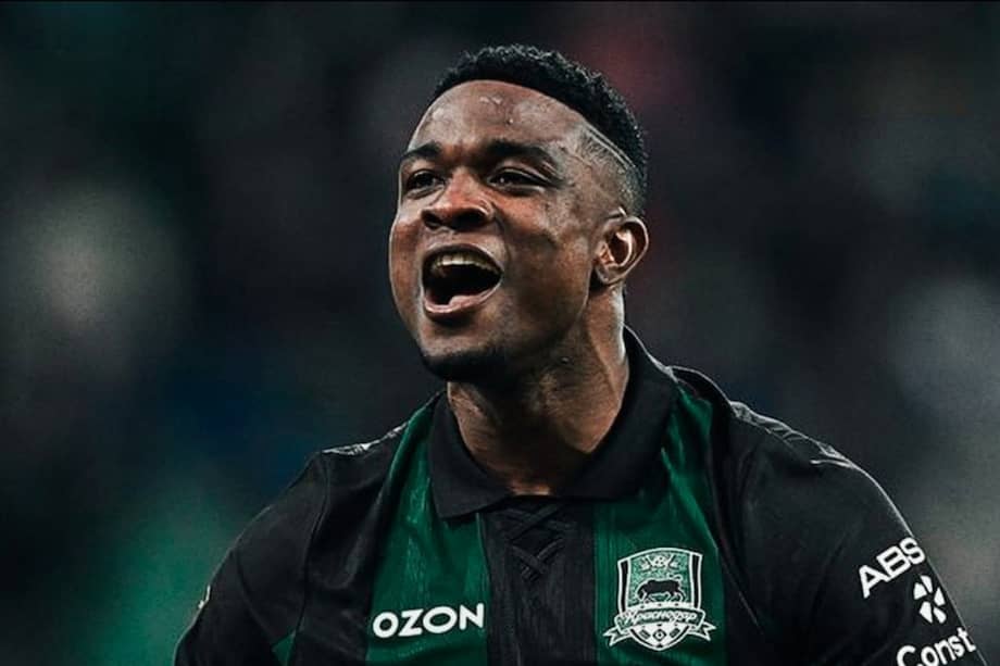 Jhon Córdoba celebra en Rusia.