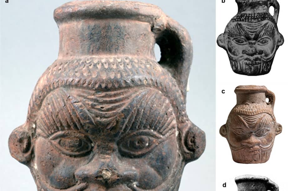 Vaso para beber con forma de cabeza de Bes. El análisis muestra que, además de las sustancias de origen vegetal, se encontraron muchas proteínas humanas en el residuo. / Scientific Reports (2024)
