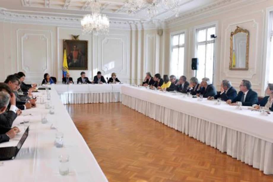 El presidente Juan Manuel Santos en una de las reuniones con los miembros del Consejo Gremial Nacional para hablar de la implementación del Acuerdo de Paz con las Farc.
/ SIG
