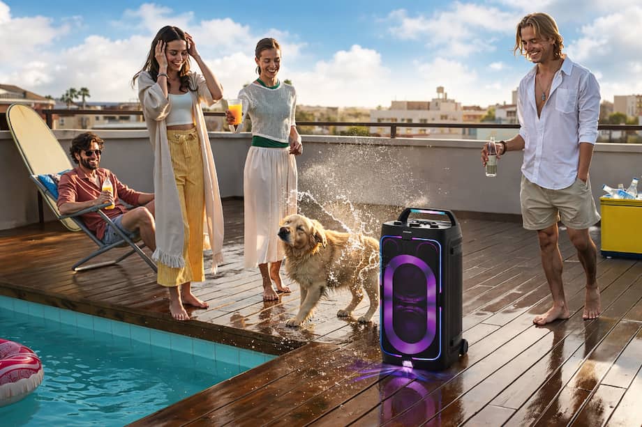 Esta torre de sonido apuesta por un diseño imponente y luces personalizables sincronizadas con la música.