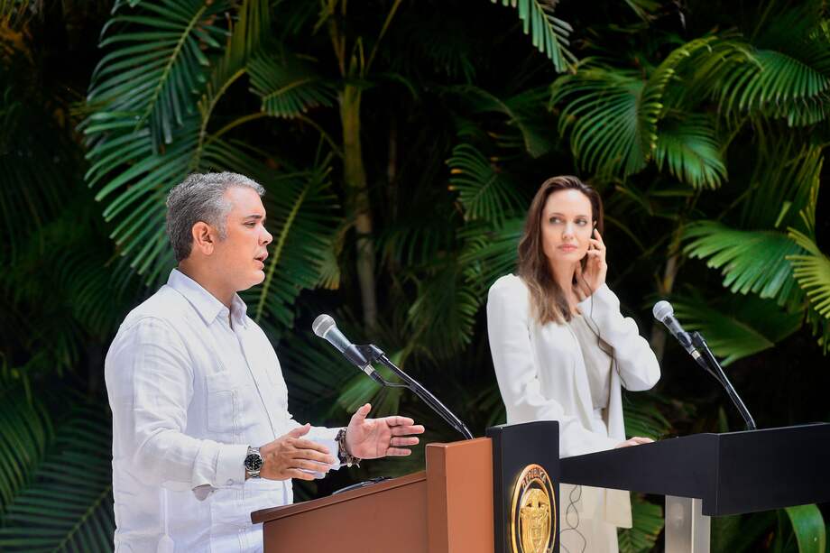 El presidente Duque y la enviada especial de la Acnur, la actriz Angelina Jolie. / Presidencia