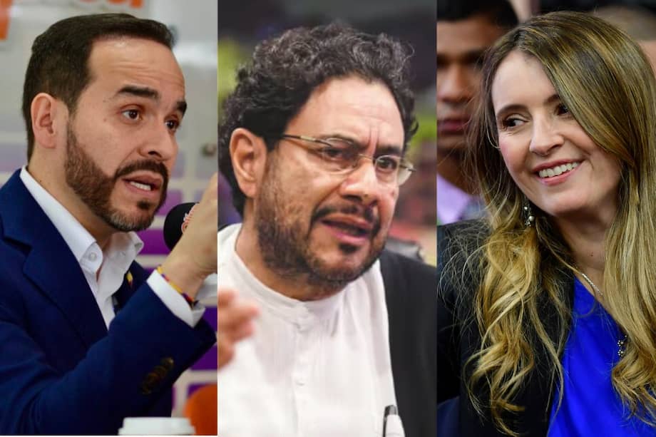 Iván Cepeda (centro), Abelardo de la Espriella (izq.) y Paloma Valencia (der.) son los punteros de la nueva encuesta de RCN sobre las elecciones presidenciales.