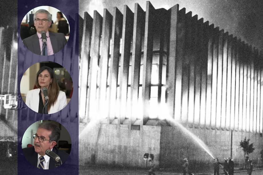 Yesid Reyes (Primero), Helena Urán Bidegain y Carlos Medellín Becerra —hijos de los magistrados Alfonso Reyes Echandía, Carlos Horacio Urán y Carlos Medellín Forero, respectivamente—.