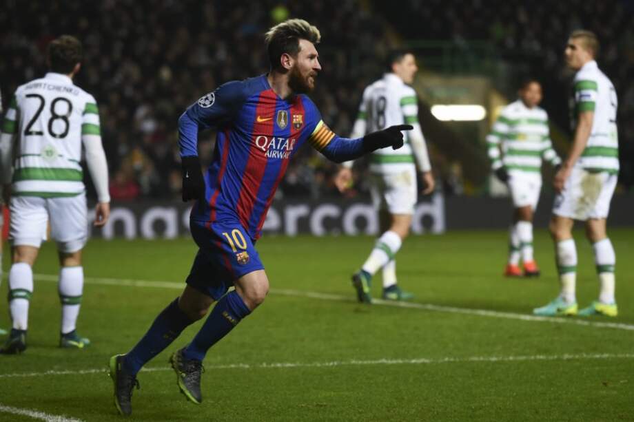 El argentino Lionel Messi, capitán y '10' del Barcelona, celebra uno de los tantos con los que Barcelona venció a Celtic. / AFP