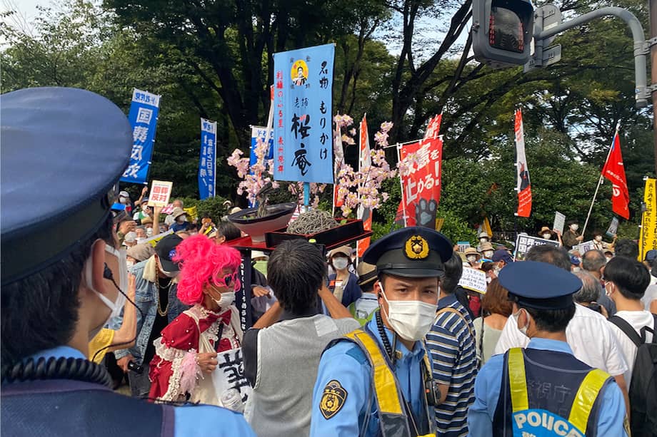 Protesta contra la celebración de un funeral de Estado para el ex primer ministro Shinzo Abe, en septiembre de 2022 en Tokio.