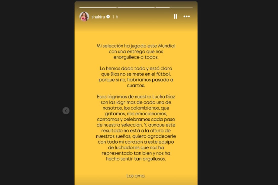 Mensaje de Shakira a la selección Colombia tras la eliminación de la Copa Mundial de la FIFA 2026.