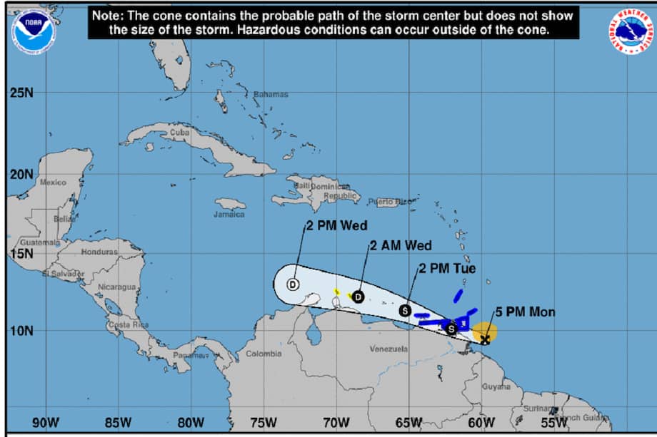 Recorrido que se espera del ciclón Bret. / NOAA
