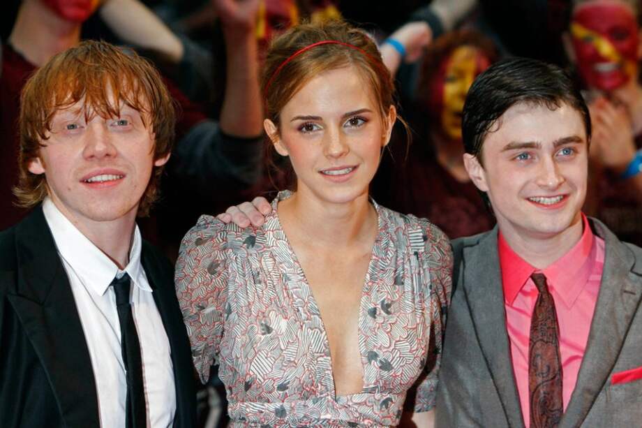 Los actores Rupert Grint, Emma Watson y Daniel Radcliffe, protagonistas de las películas "Harry Potter".