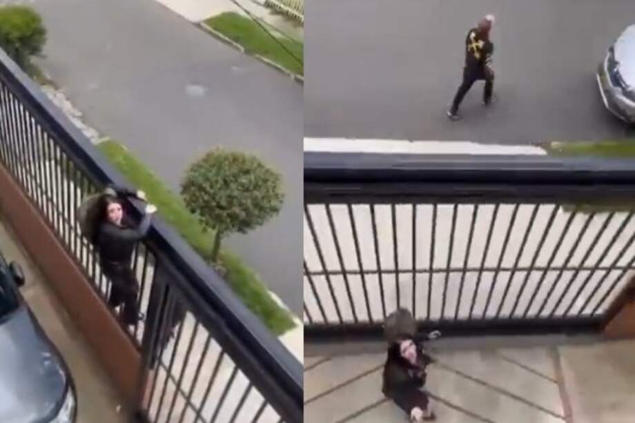 Esta mujer, y el hombre que se ve corriendo, quedaron atrapados en un edificio al que pensaban ingresar para robar a sus residentes. Los hechos ocurrieron en la localidad de Puente Aranda. Pese a que quedaron atrapados, cuando las autoridades llegaron, ya habían escapado.