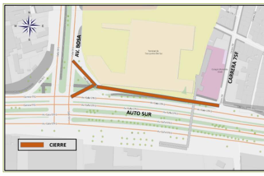 Cierres viales en la Autosur frente al terminal de transporte del Sur en sentido Bogotá - Soacha debido a la reposición de losas de concreto.