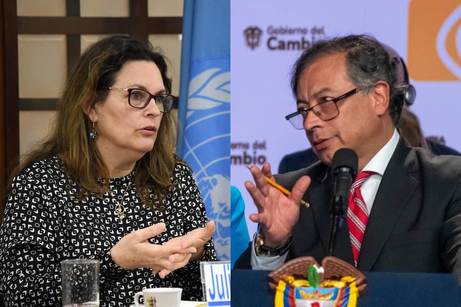 Juliette de Rivero, representante en Colombia del Alto Comisionado de la ONU, y el presidente Gustavo Petro.
