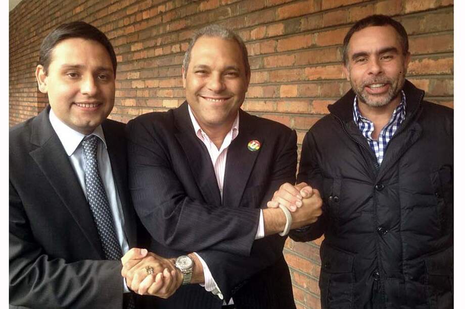 Hasta ayer, rivales en la lucha por la presidencia del Congreso. Hoy, “nuevos mejores amigos”: Mauricio Lizcano, José D. Name y Armando Benedetti. / Partido de la U