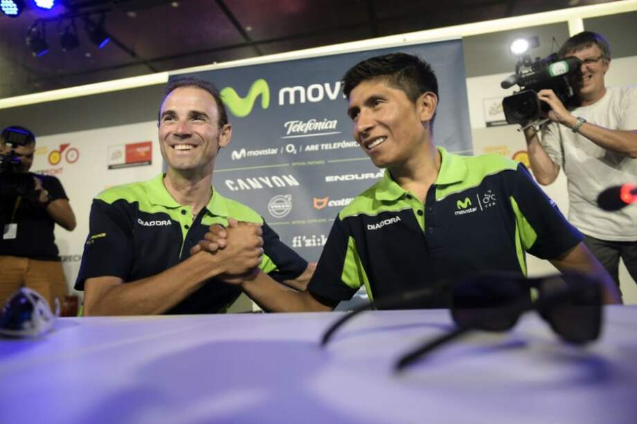 El español Alejandro Valverde y el colombiano Nairo Quintana, corredores del Movistar. / Archivo