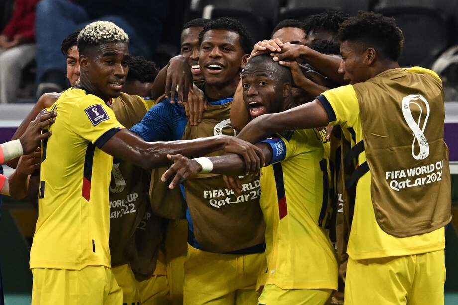 Los ecuatorianos celebran el primer gol frente a Catar.