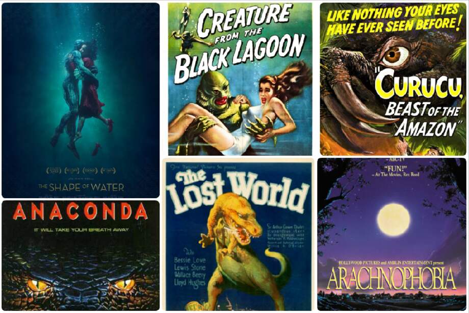 Los monstruos de la Amazonía en el cine suelen encajar en las categorías de "gigantismo animal", o bestias ocultas en lugares desconocidos. / De izquierda a derecha, arriba: Fox Searchlight Pictures, Universal International, Universal International; abajo: Columbia Pictures, Wikipedia Commons y Buenavista Pictures.