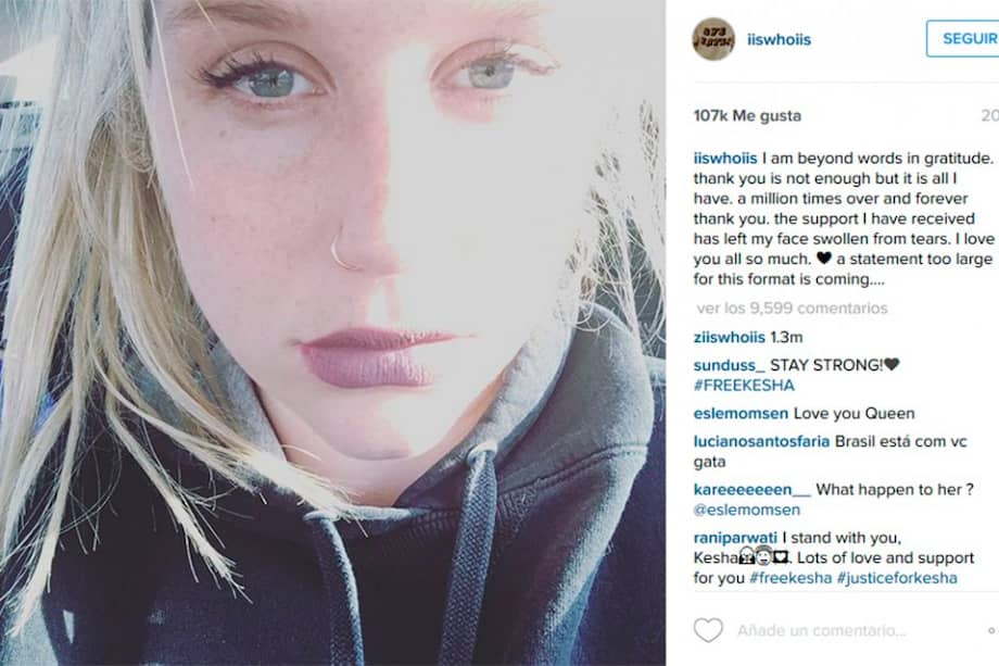 Mensaje de Kesha en Instagram.