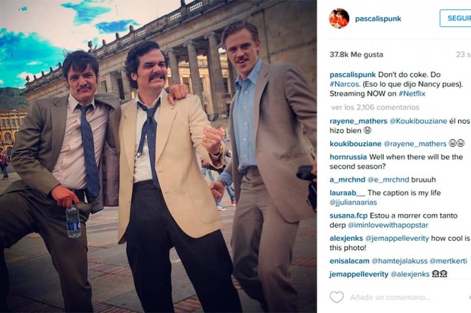 Pedro Pascal junto a los actores Wagner Moura (Pablo Escobar) y Boyd Holbrook (Steve Murphy).