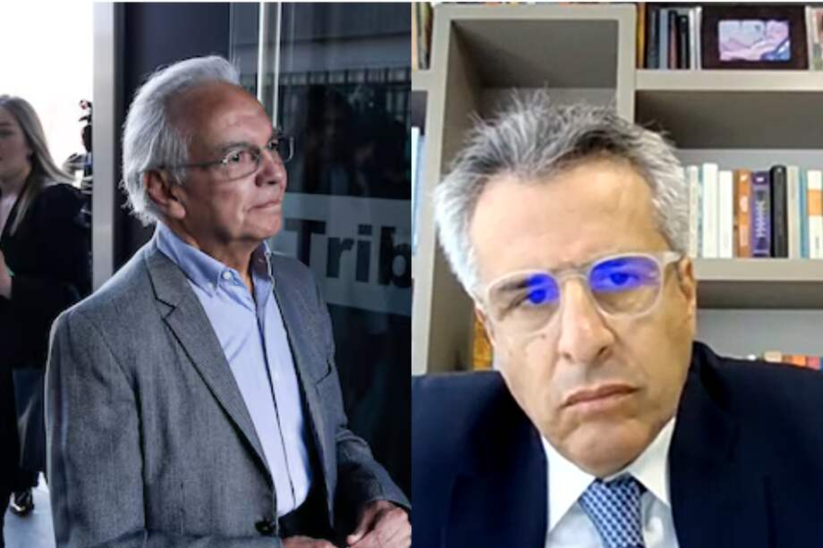 A la izquierda, el exministro Ricardo Bonilla, a su llegada al Tribunal Superior de Bogota. A la derecha, Luis Fernando Velasco quien acudió a la diligencia de manera virtual.