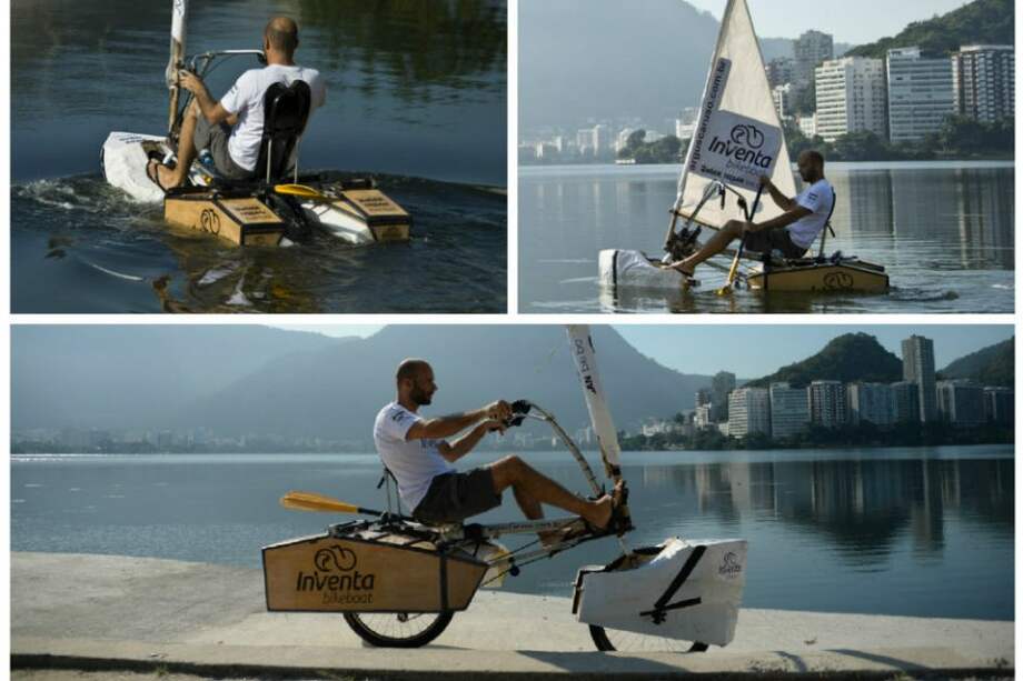 La Bikeboat InVenta mide dos metros de largo por 90cm de ancho y pesa 30 kilos / AFP