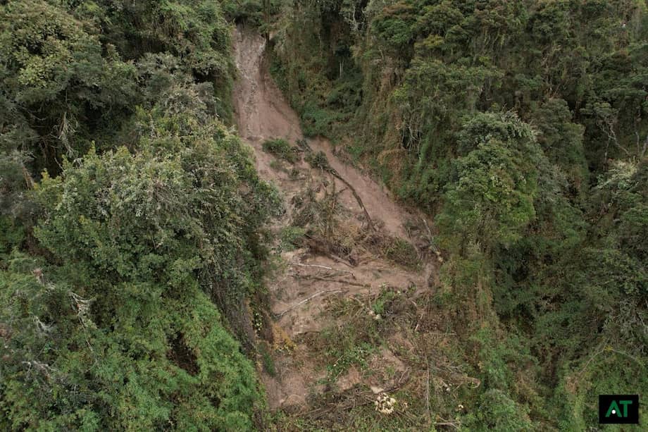 Toma aérea de la zona del derrumbe.
