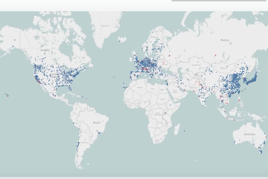 Ciudades con sistemas de monitoreo de calidad del aire incluidas en el informe de Greenpeace. / Greenpeace - IQAir