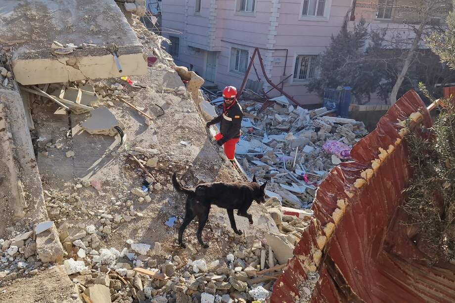 GAZIANTEP (TURQUÍA), 08/02/2023.- Efectivos de la UME buscan entre los escombros en Ganzitep, Turquía, este miércoles. Los 91 efectivos de los bomberos de la Comunidad de Madrid y de la Unidad Militar de Emergencias (UME) trabajan ya en Turquía con la prioridad absoluta de rescatar a las personas sepultadas en el devastador terremoto que ha asolado el sureste del país y Siria y que ha dejado al menos 7.200 muertos y 31.000 heridos. Los efectivos de la UME y del Equipo de Respuesta Inmediata de la Comunidad de Madrid (Ericam) han llegado en la tarde de este martes a la Base Aérea de Incirlik y han sido desplegados a sus respectivas zonas asignadas: los primeros, a la localidad de Ganzitep, cercana a la frontera siria, y los segundos, a Iskenderum, vecina de la ciudad de Alejandreta. EFE/ Ministerio De Defensa SOLO USO EDITORIAL/SOLO DISPONIBLE PARA ILUSTRAR LA NOTICIA QUE ACOMPAÑA (CRÉDITO OBLIGATORIO)