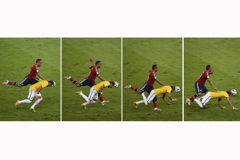 Secuencia de la falta que Camilo Zúñiga le cometió a Neymar el pasado viernes. / AFP