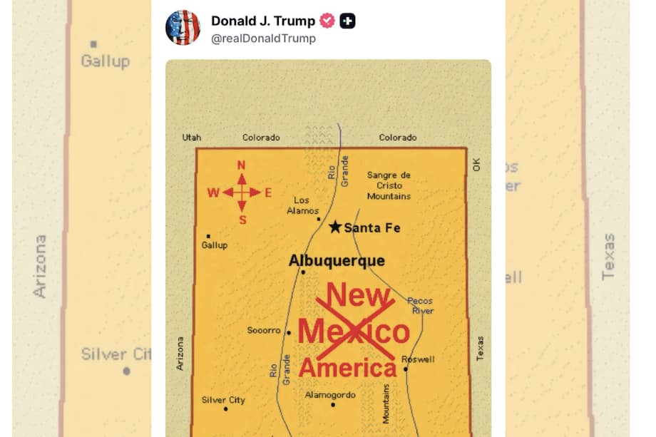 Trump comparte un mapa que cambia el nombre de Nuevo México a “Nueva América”.