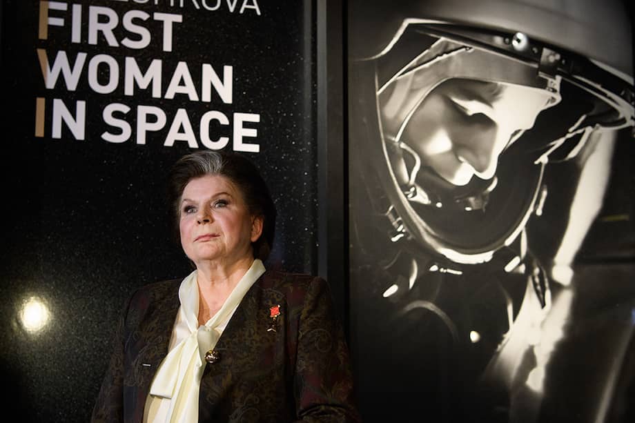 LONDON, ENGLAND - MARCH 15: Retired Russian cosmonaut Valentina Tereshkova, poses for photographs ahead of an event at the Science Museum on March 15, 2017 in London, England. In 1963, Valentina Tereshkova was the first woman to travel into space, aboard the Vostok 6 rocket. The event was held to honour her achievements in history and contributions to science. (Photo by Leon Neal/Getty Images)