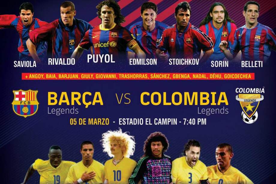 Carlos Valderrama, René Higuita y Freddy Rincón son algunos de los colombianos que enfrentarán al equipo conocido como Barça Legends. / Cortesía
