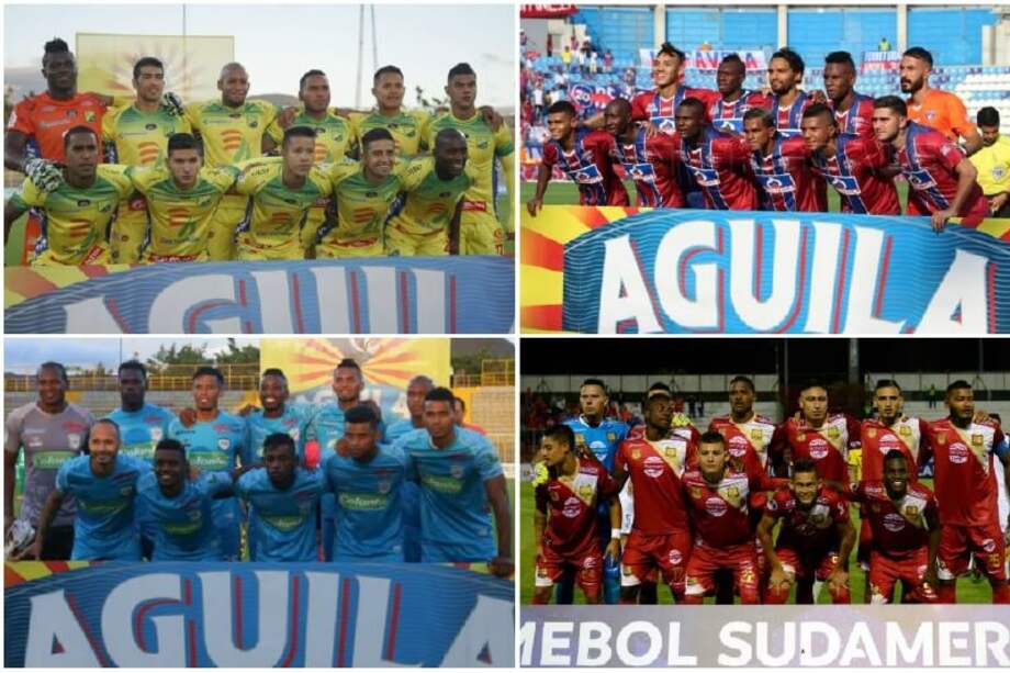Atlético Huila, Unión Magdalena, Jaguares de Córdoba y Águilas de Rionegro, además de Envigado, pelean por quedarse en la primera división. / Dimayor