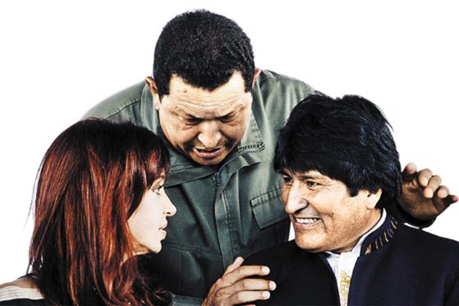 Los presidentes de Bolivia, Evo Morales; de Argentina, Cristina Fernández y Hugo Chávez.