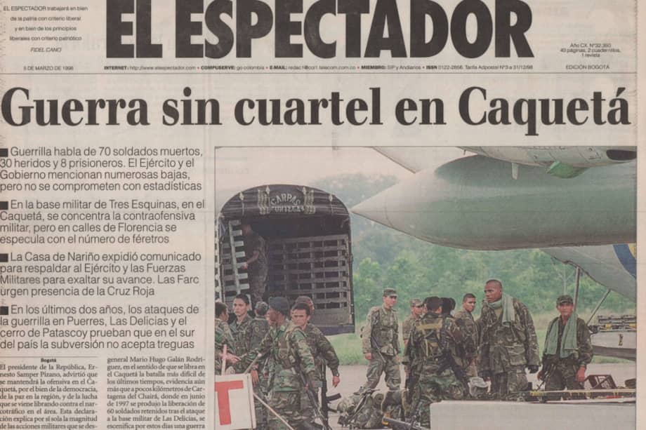 Así fue la segunda portada de El Espectador sobre los combates de El Billar, el 5 de marzo de 1998.