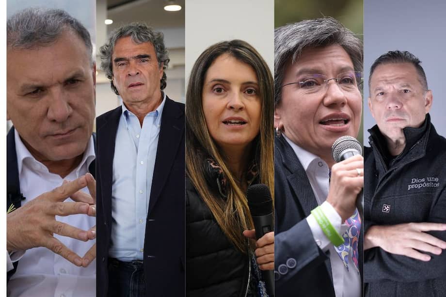 De izquierda a derecha: Roy Barreras, Sergio Fajardo, Paloma Valencia, Claudia López y Santiago Botero.
