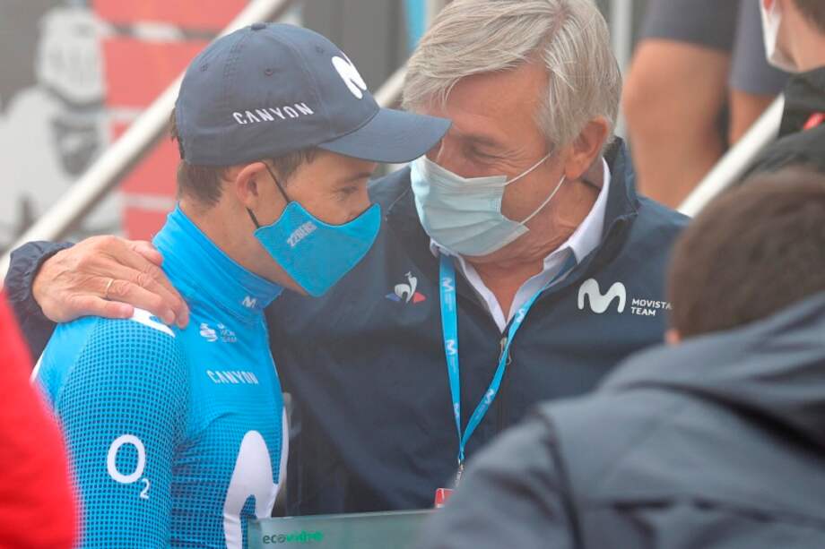El jueves pasado "Superman" López y Eusebio Unzué celebraron la victoria del colombiano en la etapa reina de la Vuelta a España. /EFE