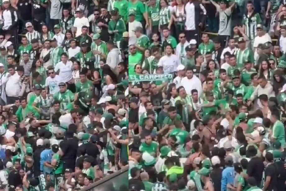 Hinchas de Atlético Nacional se pelearon en la tribuna sur de El Campín durante el partido de la fecha dos contra Equidad por la Liga BetPlay 2025-l.