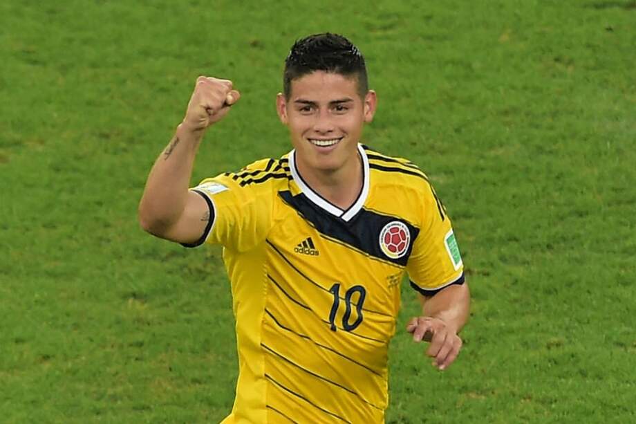 James Rodríguez celebra uno de sus goles en el Mundial. Foto: AFP