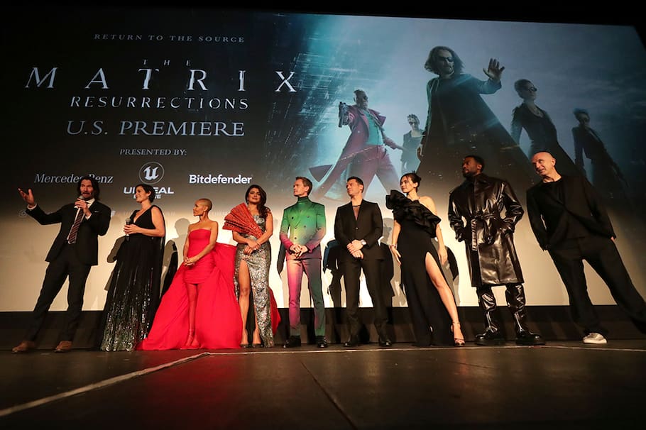 El reparto de The Matrix Resurrections el día de la premier en San Francisco.