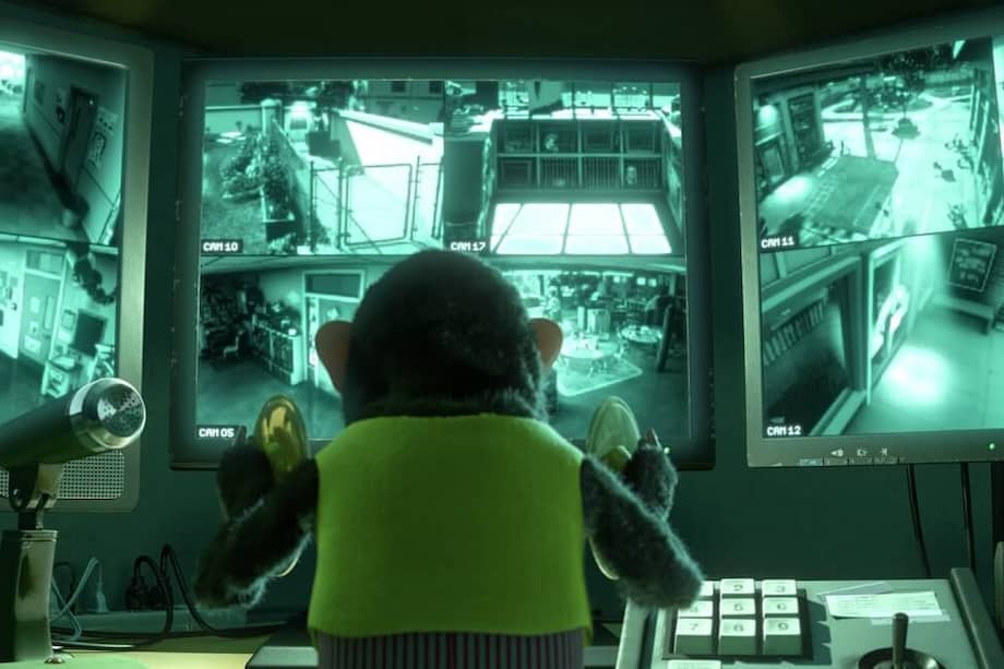 Imagen del mono que vigilaba el sistema de cámaras en la película Toy Story 3. En teoría, los vigilantes del futuro ya no tendrán que estar atentos a las pantallas ya que las cámaras emitirán alertas cuando detecten un comportamiento inusual. / Pixar Animation Studios