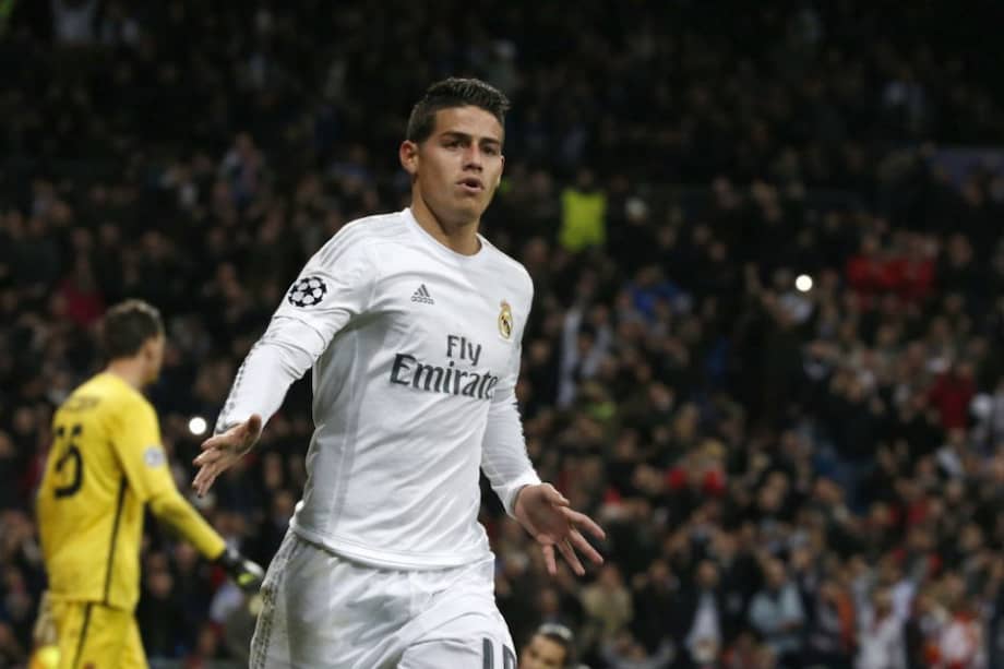 James Rodríguez celebra su gol contra la Roma. Foto; EFE