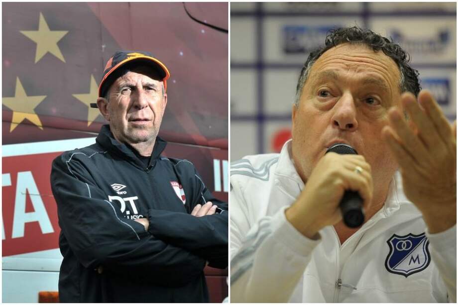 Gerardo Pelusso, técnico de Independiente Santa Fe. - Foto: Cristian Garavito // Rubén Israel, técnico de Millonarios.