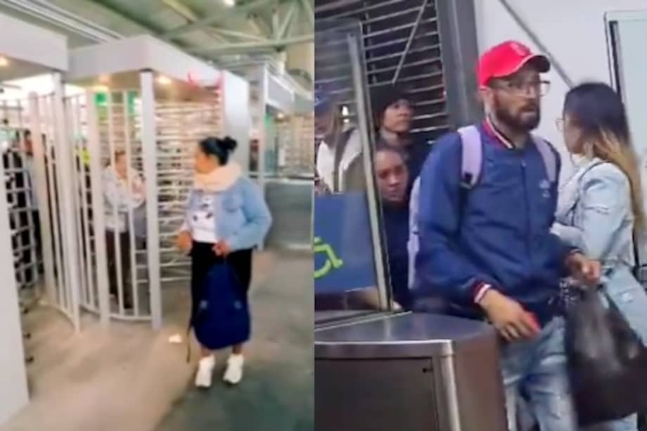 A la izquierda, nuevas puertas 'anticolados' en el 20 de julio; a la derecha, ciudadana es captada facilitando entrada en una puerta automática.