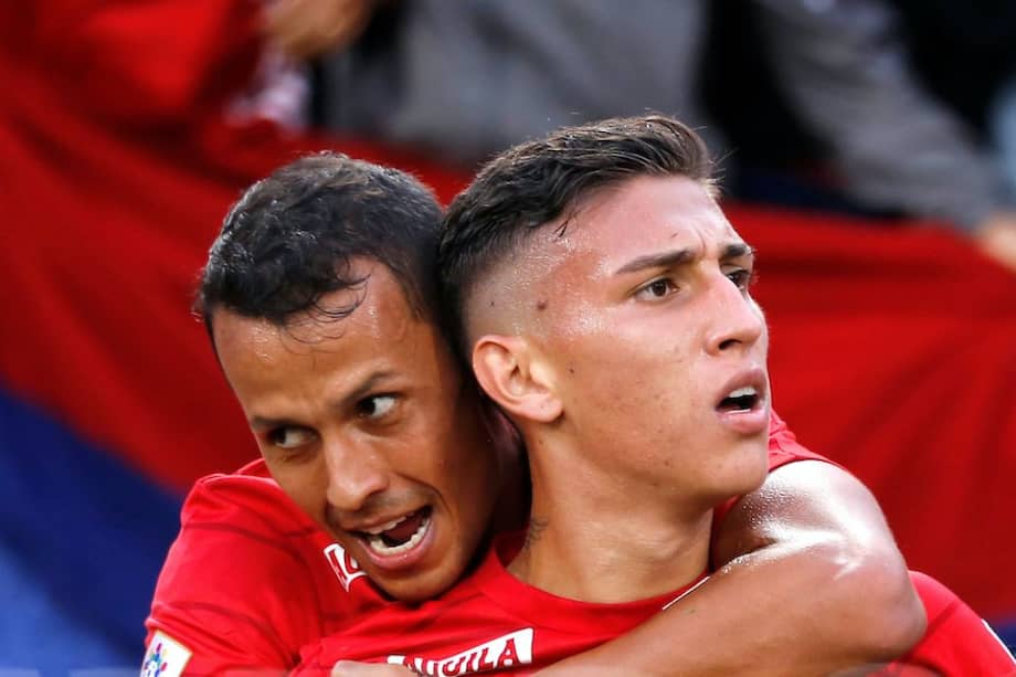 Andrés Ricaurte y Miguel Monsalve, jugadores del Medellín.//DIMAYOR