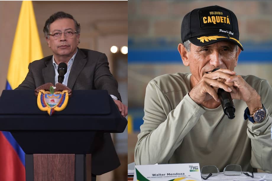 El presidente Gustavo Petro y Wálter Mendoza, jefe negociador por la disidencia conocida como Coordinadora Nacional del Ejército Bolivariano (CNEB) .