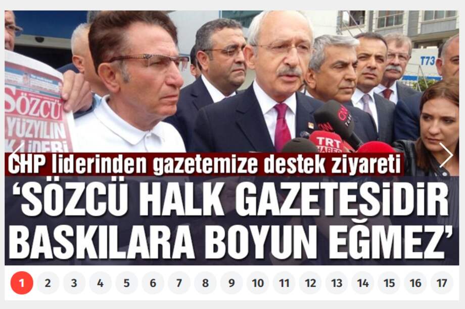 Portada de la edición digital del diario Sozcu, de Turquía.