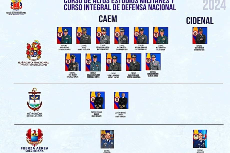 El curso iniciará en enero de 2024. Fueron seleccionados 12 oficiales del Ejército, dos de la Armada y dos de la Fuerza Aeroespacial Colombiana.