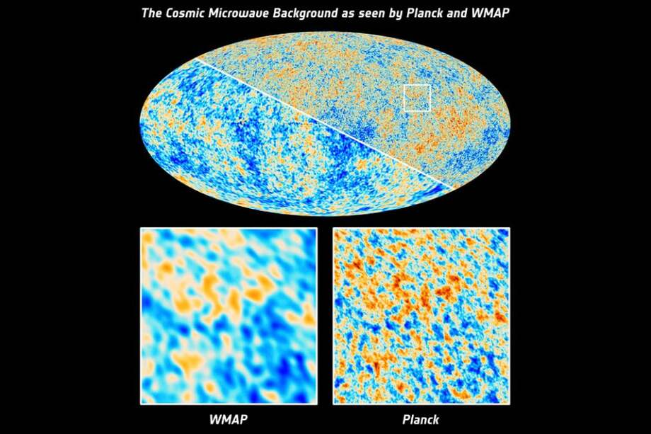 Composición difundida por la Agencia Espacial Europea (ESA) de una imagen capturada por el telescopio espacial Planck de la primera luz del Universo.