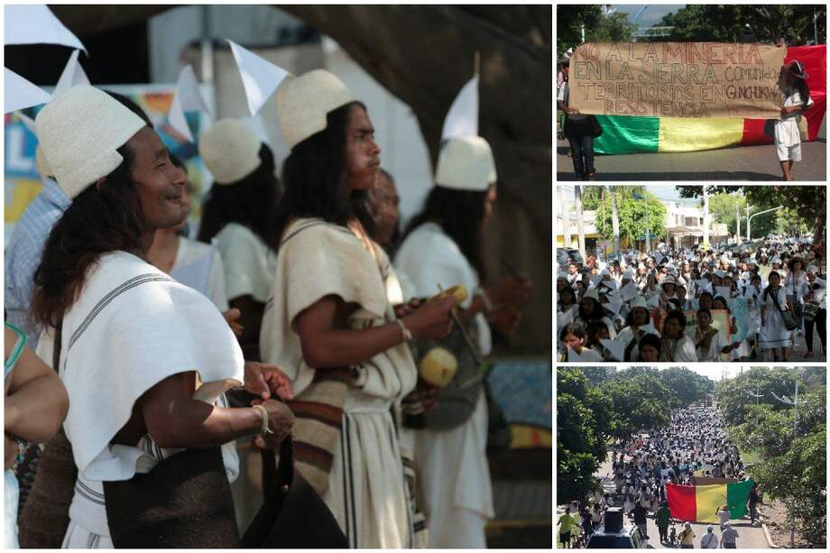 El pueblo arhuaco marchó en Valledupar el jueves 23 de noviembre, pidiendo la suspensión de títulos mineros en su territorio ancestral. /